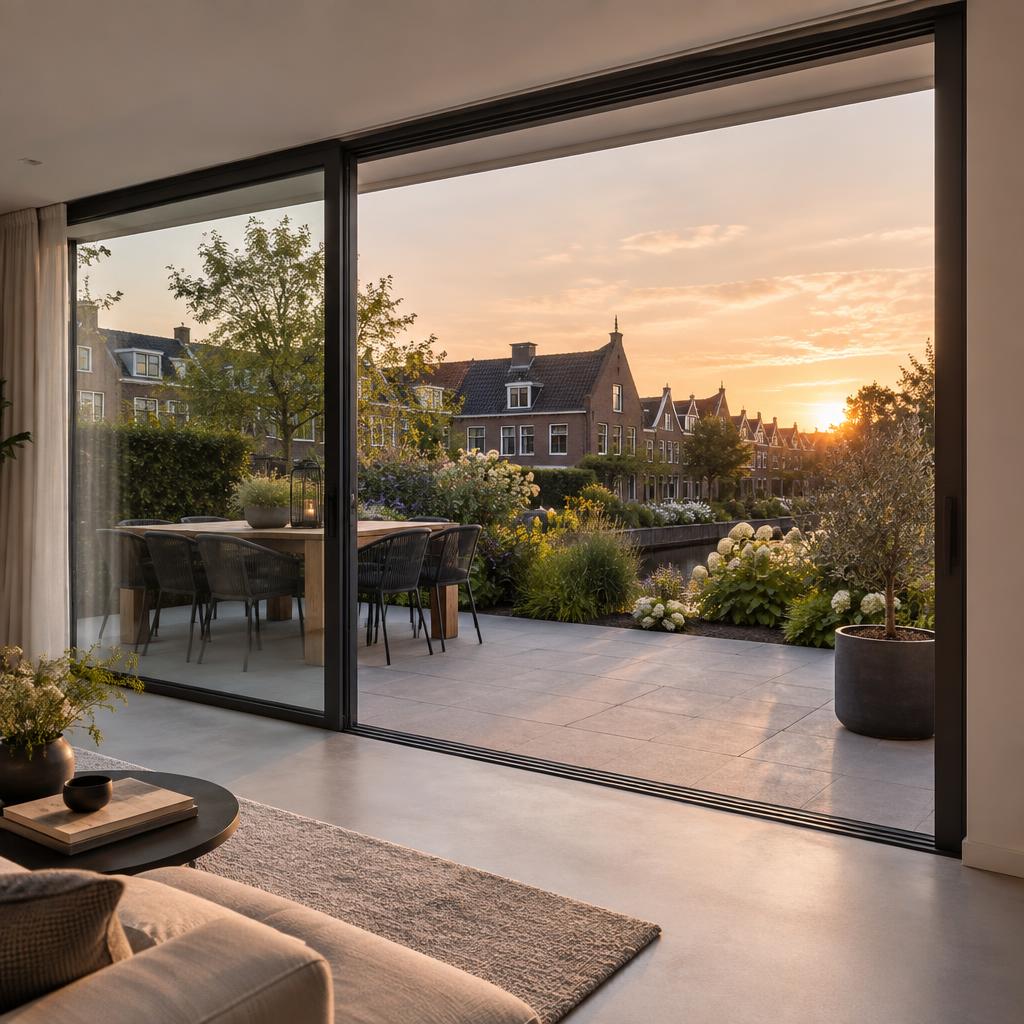 Schuifpui met uitzicht op de tuin